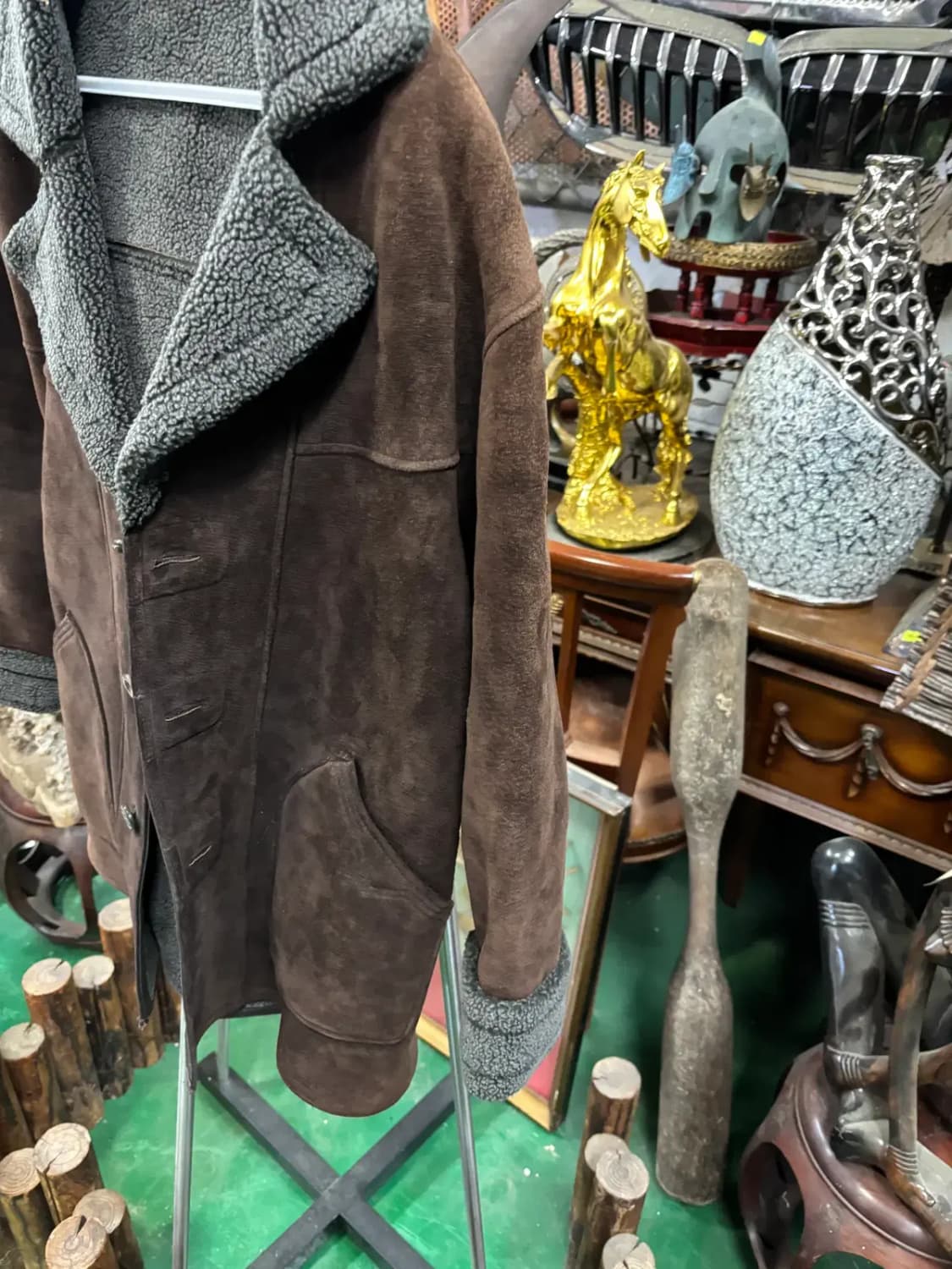 빈티지 남성용 천연 가죽 스웨이드 셰르파 안감 자켓 상품이미지3