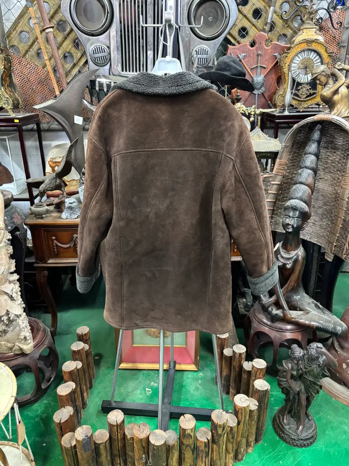 빈티지 남성용 천연 가죽 스웨이드 셰르파 안감 자켓 상품이미지4