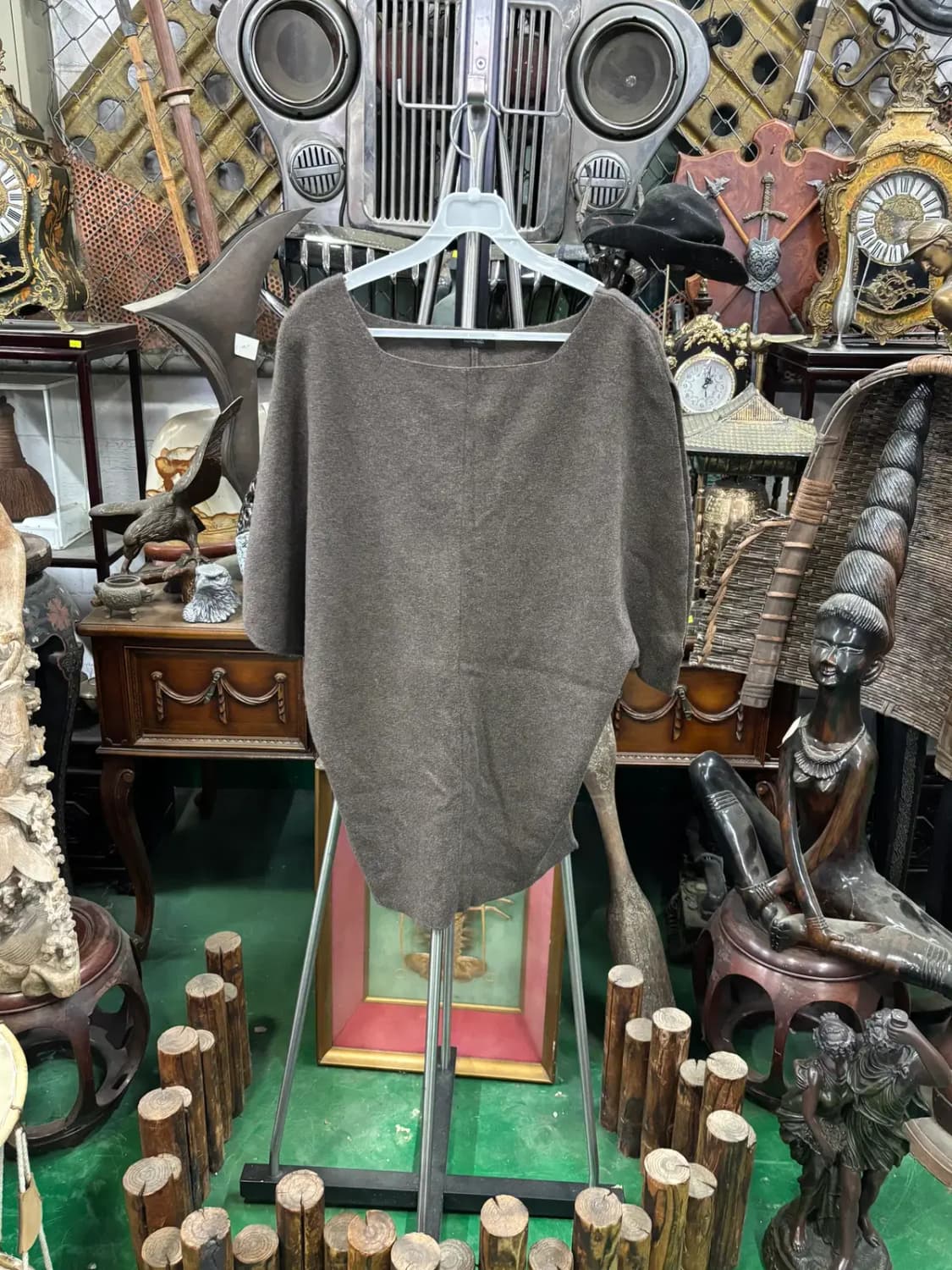 타임 모 100%브라운 판초 스타일 소매 슬릿 니트 스웨터 상품이미지1