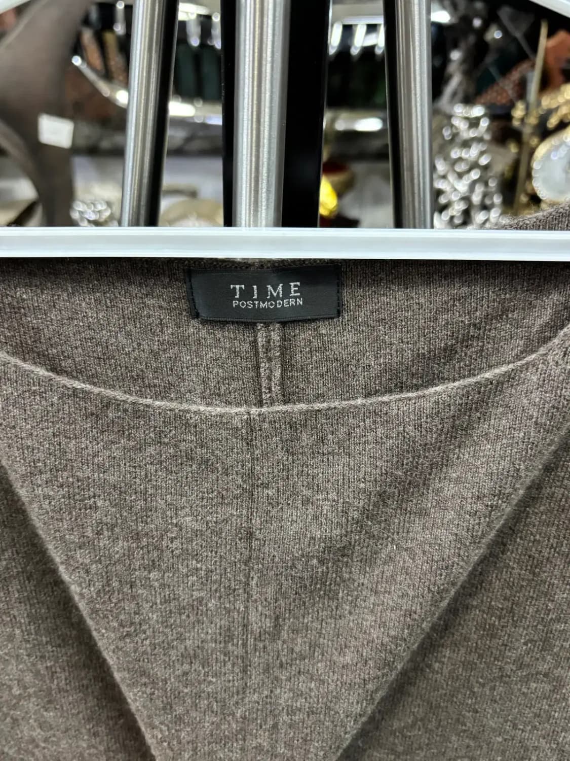 타임 모 100%브라운 판초 스타일 소매 슬릿 니트 스웨터 상품이미지2