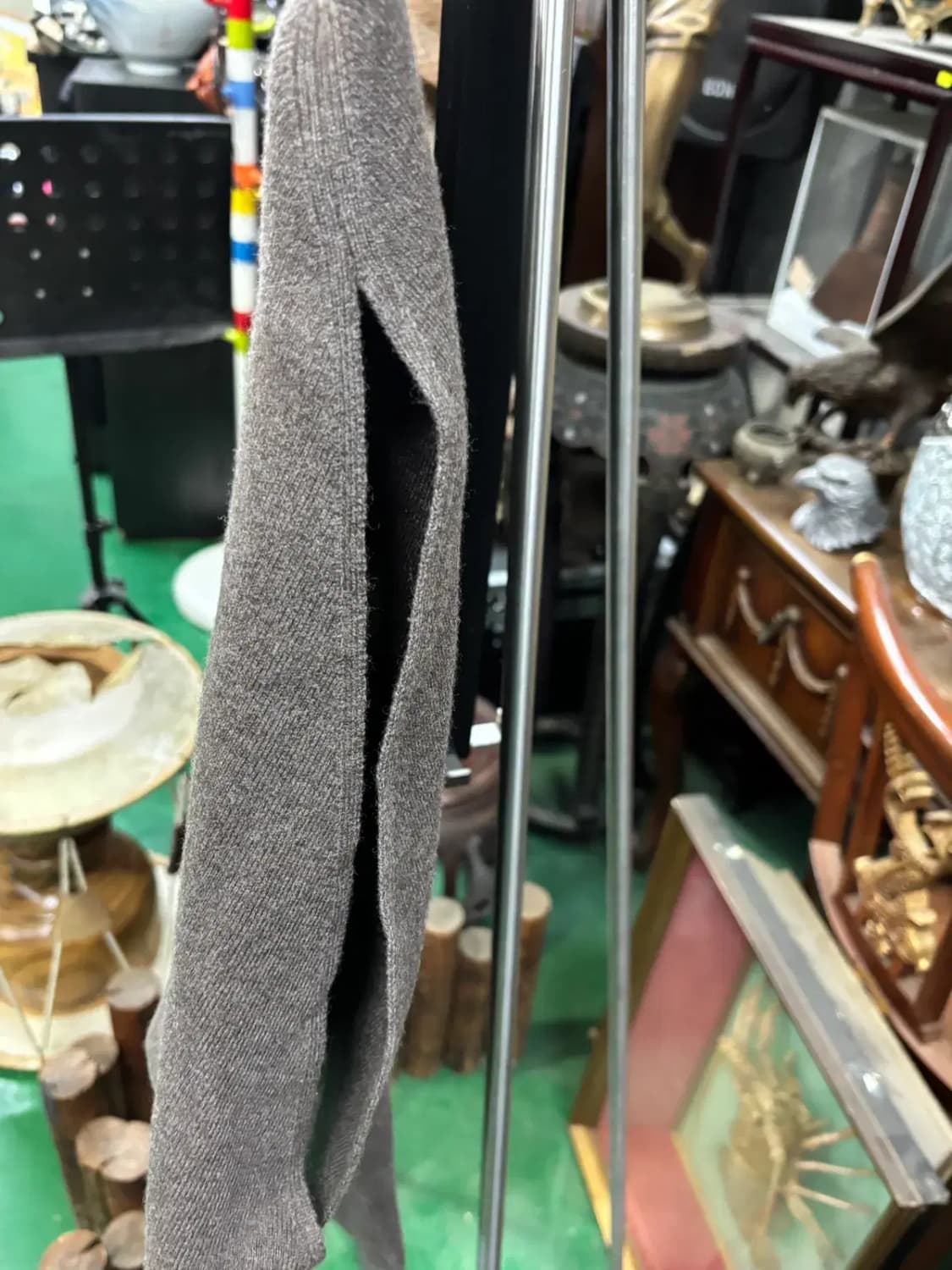 타임 모 100%브라운 판초 스타일 소매 슬릿 니트 스웨터 상품이미지3