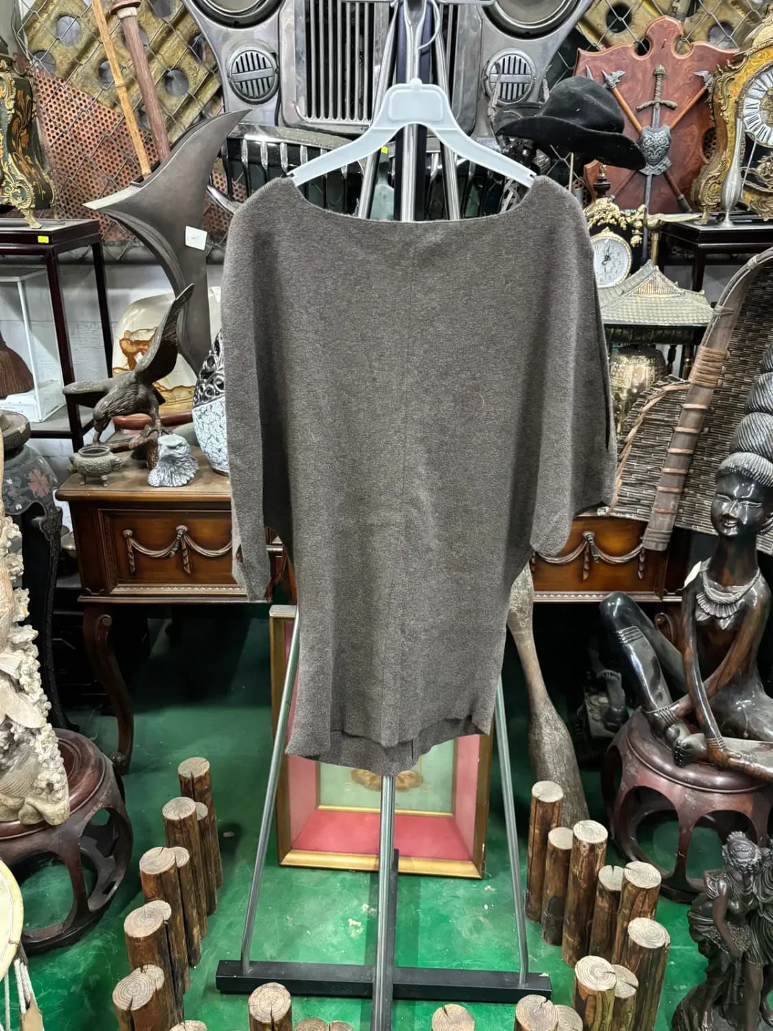 타임 모 100%브라운 판초 스타일 소매 슬릿 니트 스웨터 상품이미지4