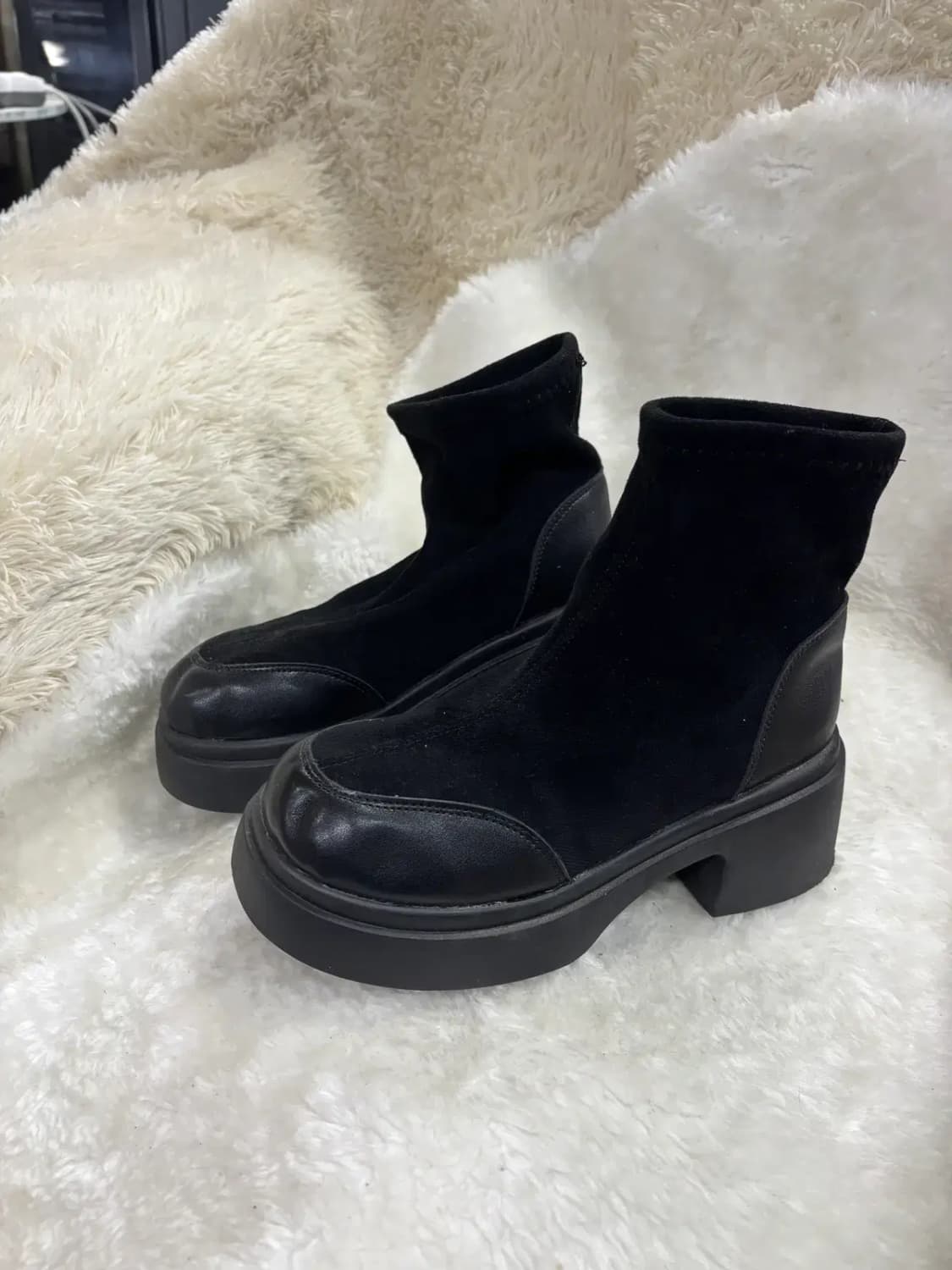 블랙 스웨이드 스판 앵클 부츠 230 상품이미지2