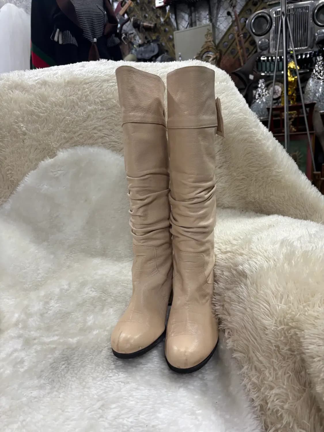 미소페 베이지 뒷리본 롱부츠 235 상품이미지1