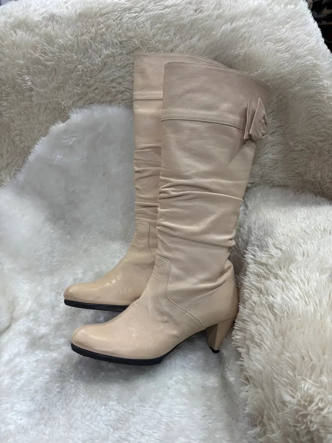 미소페 베이지 뒷리본 롱부츠 235 상품이미지2