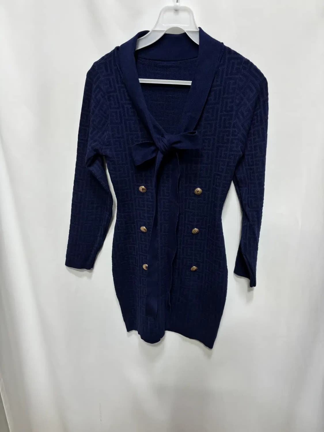 숄 카라 브이넥 네이비 니트 미니 원피스 상품이미지1