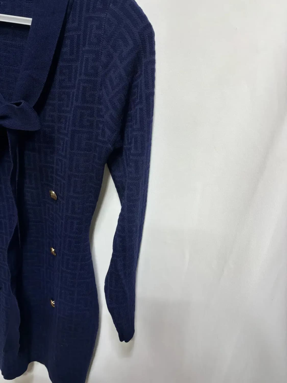 숄 카라 브이넥 네이비 니트 미니 원피스 상품이미지3