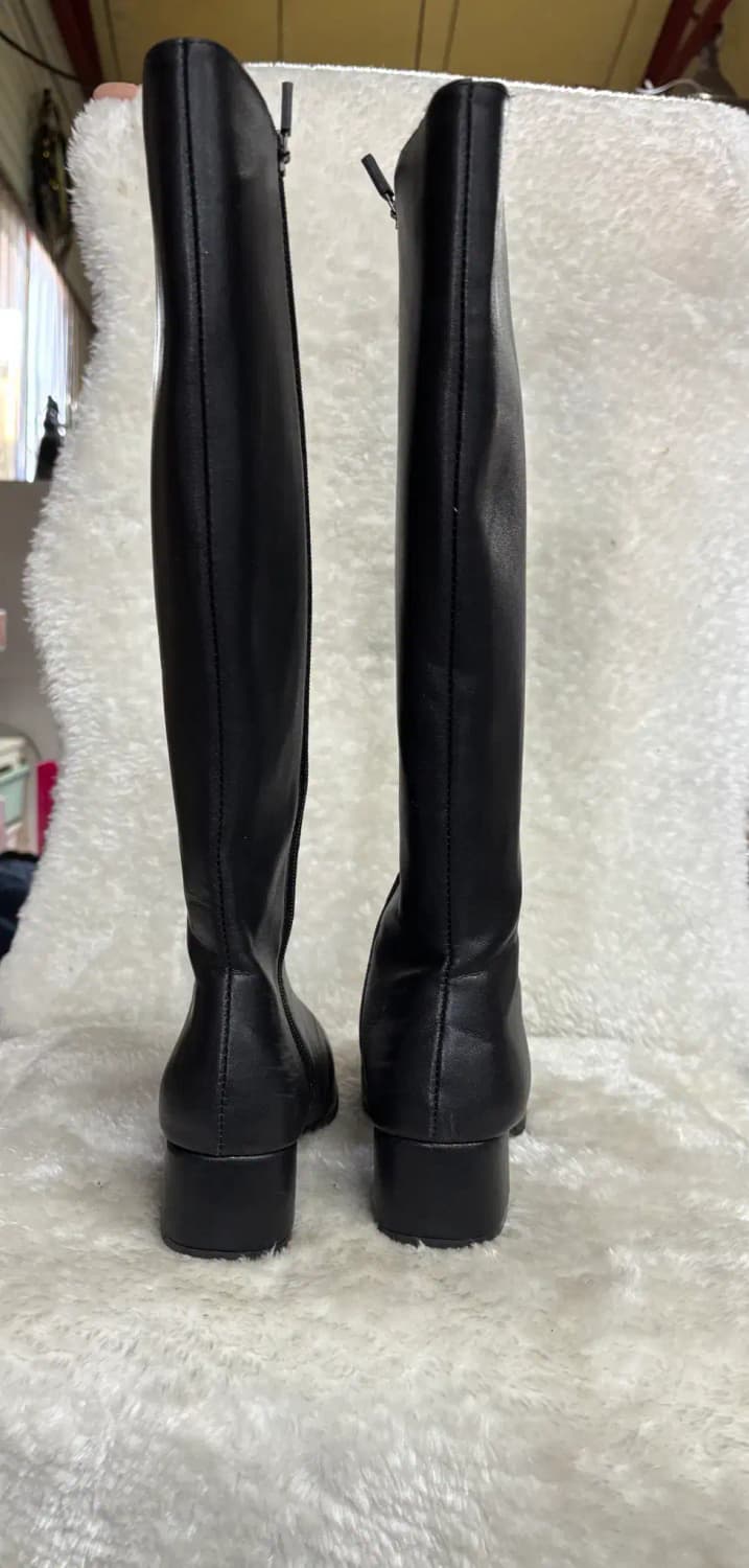 슬림핏 스퀘어토 인조 가죽 롱부츠 상품이미지3