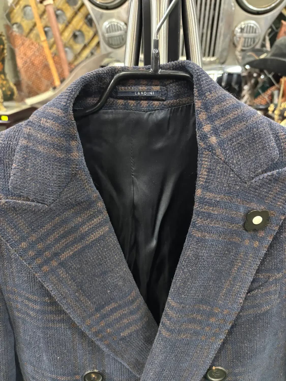 라르디니(Lardini) 남성 체크 무늬 모 혼방 롱코트 상품이미지2