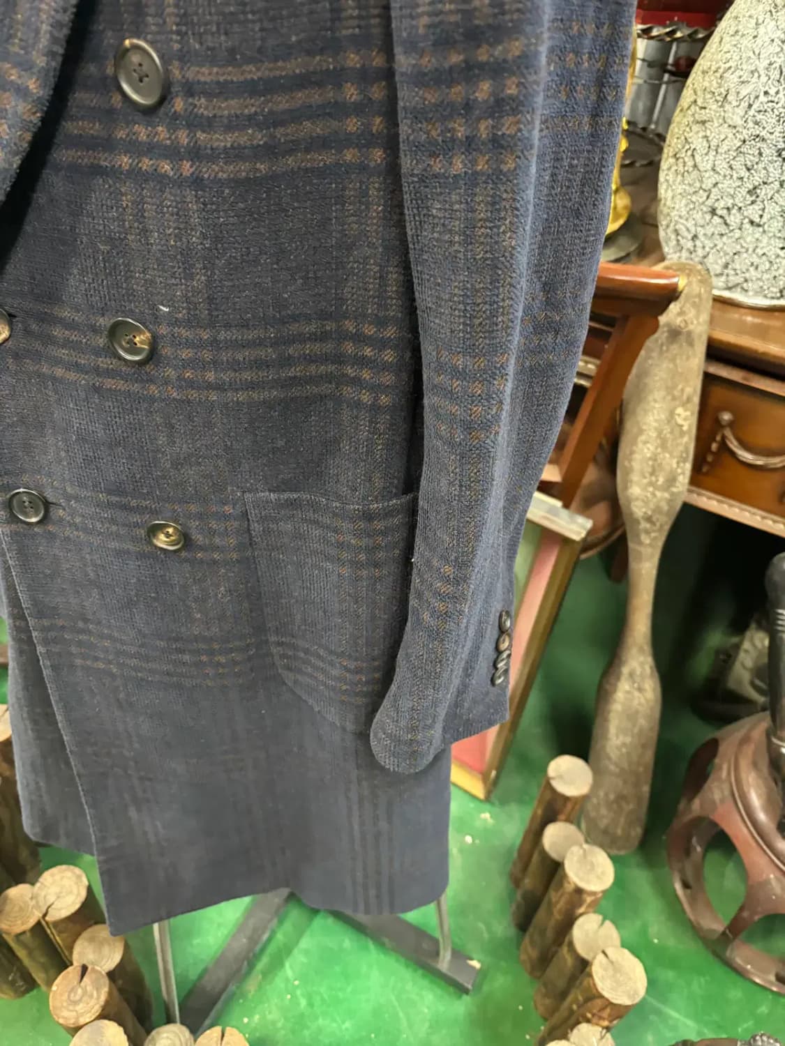 라르디니(Lardini) 남성 체크 무늬 모 혼방 롱코트 상품이미지3