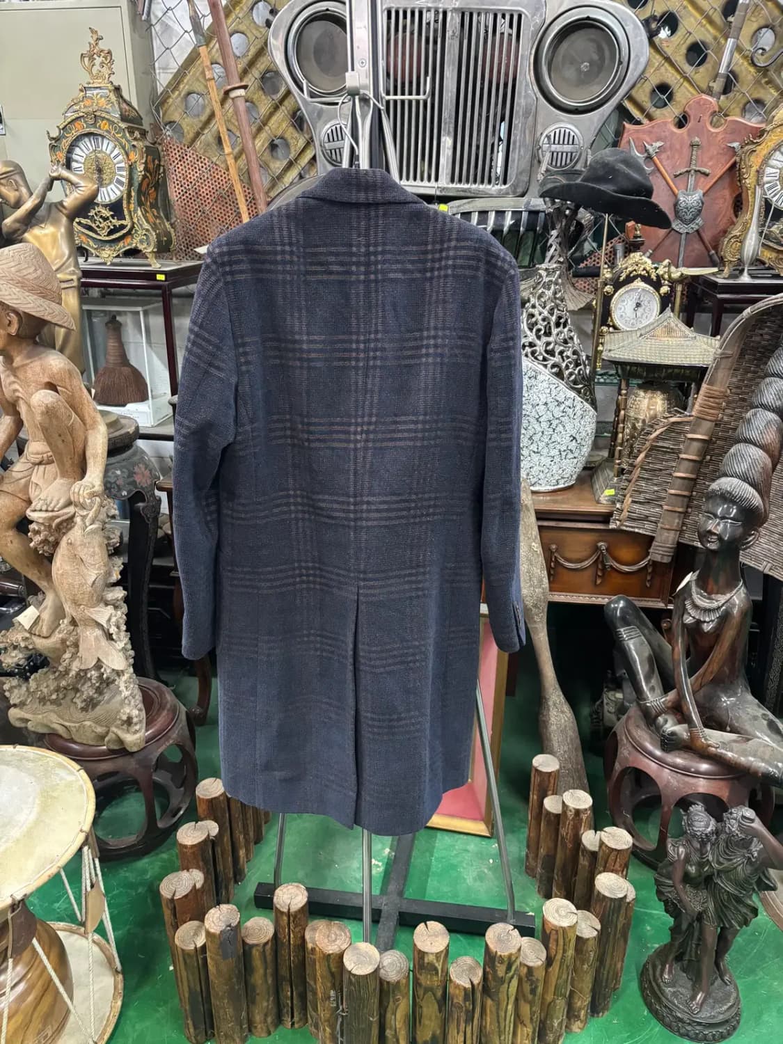 라르디니(Lardini) 남성 체크 무늬 모 혼방 롱코트 상품이미지4