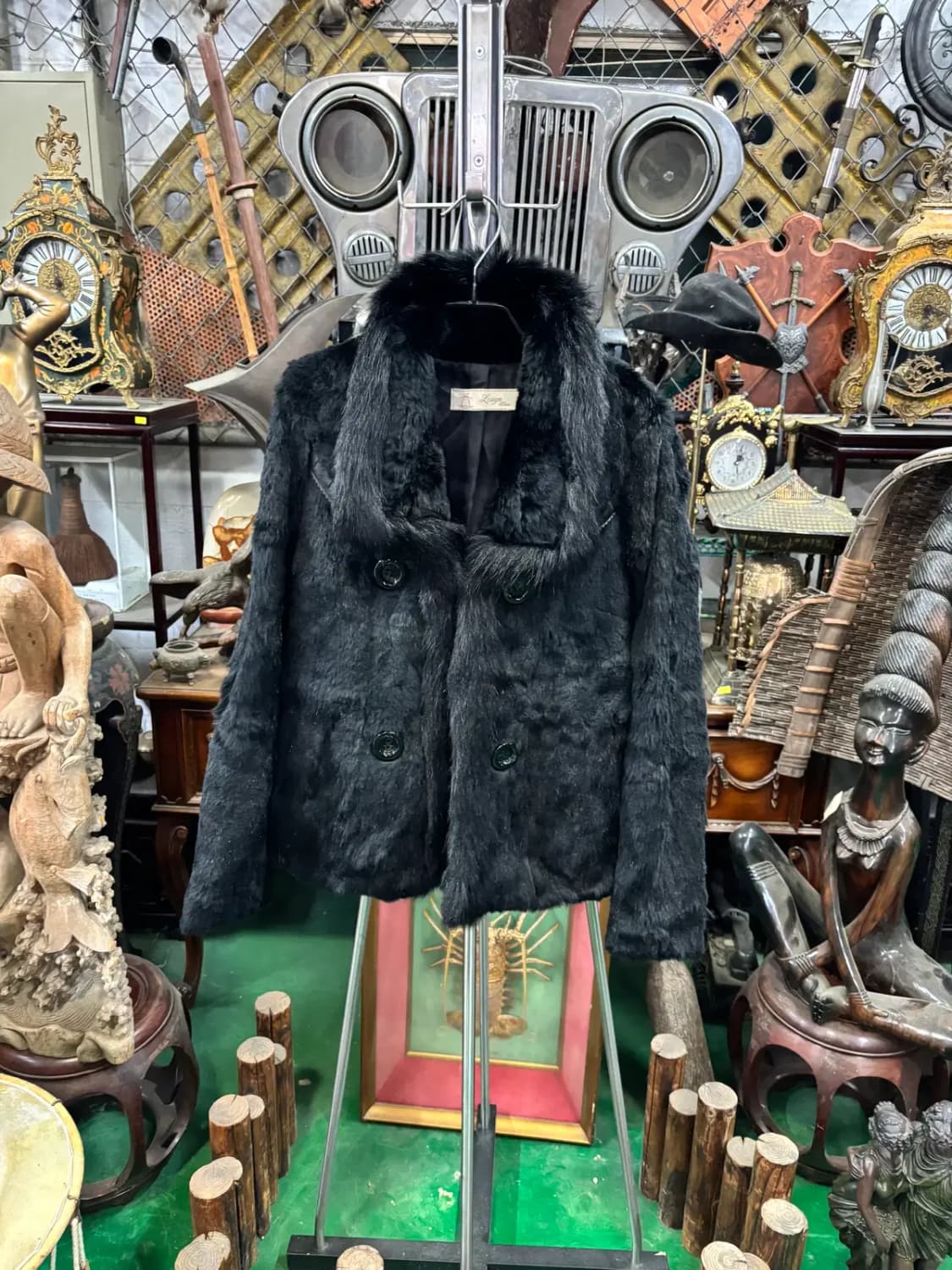 대건 모피 양가죽 레이어드 토끼 털 자켓 상품이미지1