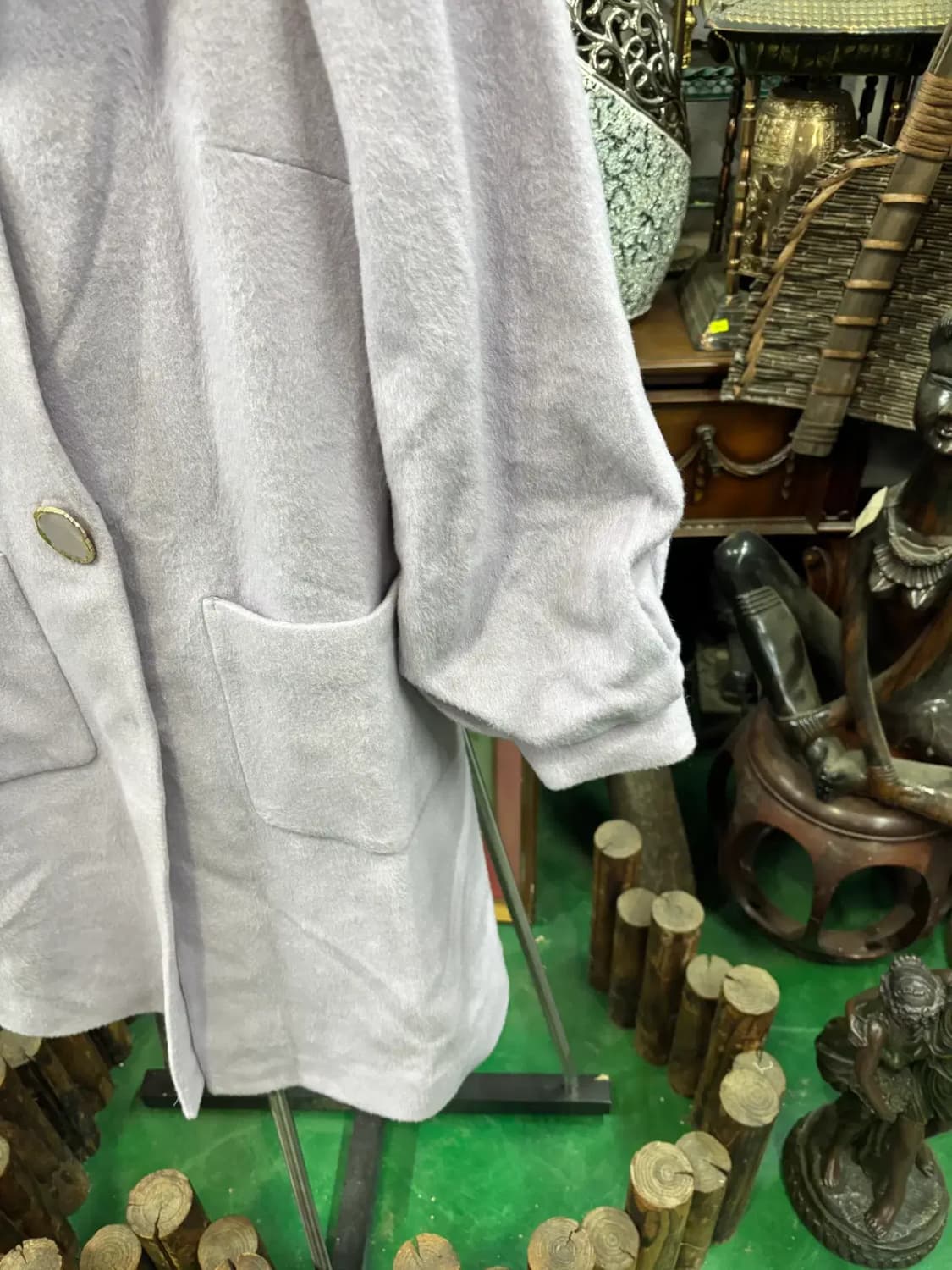 샤틴(Satin)퍼프 소매 둥근 카라 모+앙고라 라벤더색 롱코트 상품이미지3