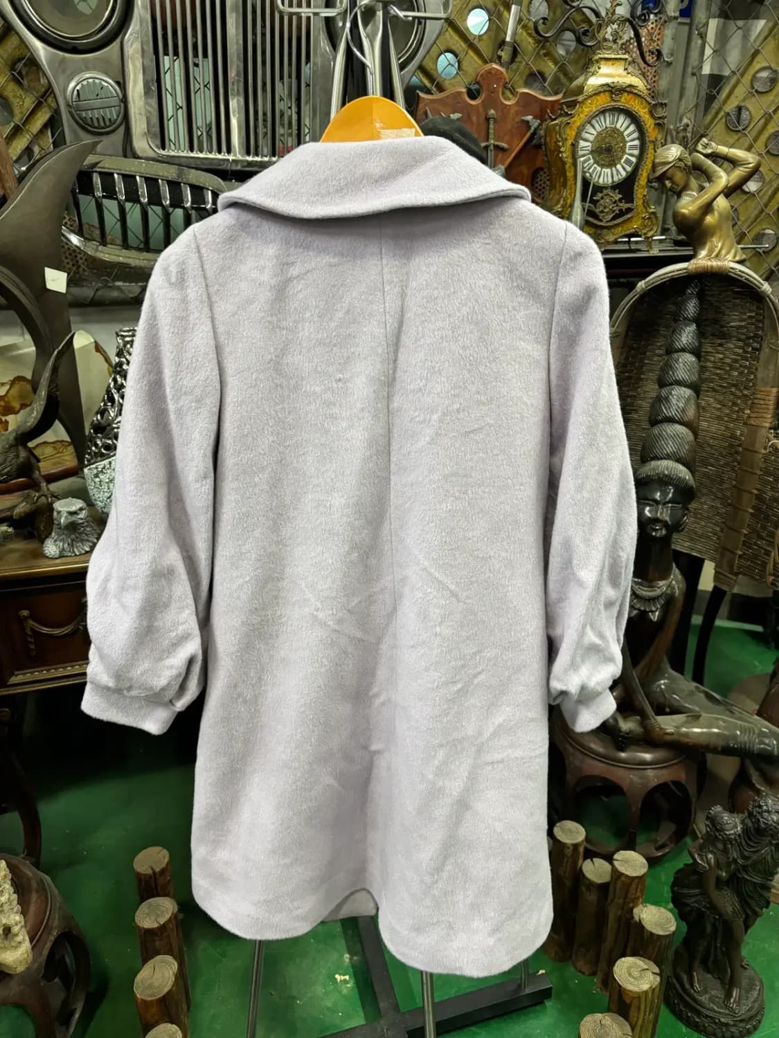 샤틴(Satin)퍼프 소매 둥근 카라 모+앙고라 라벤더색 롱코트 상품이미지4