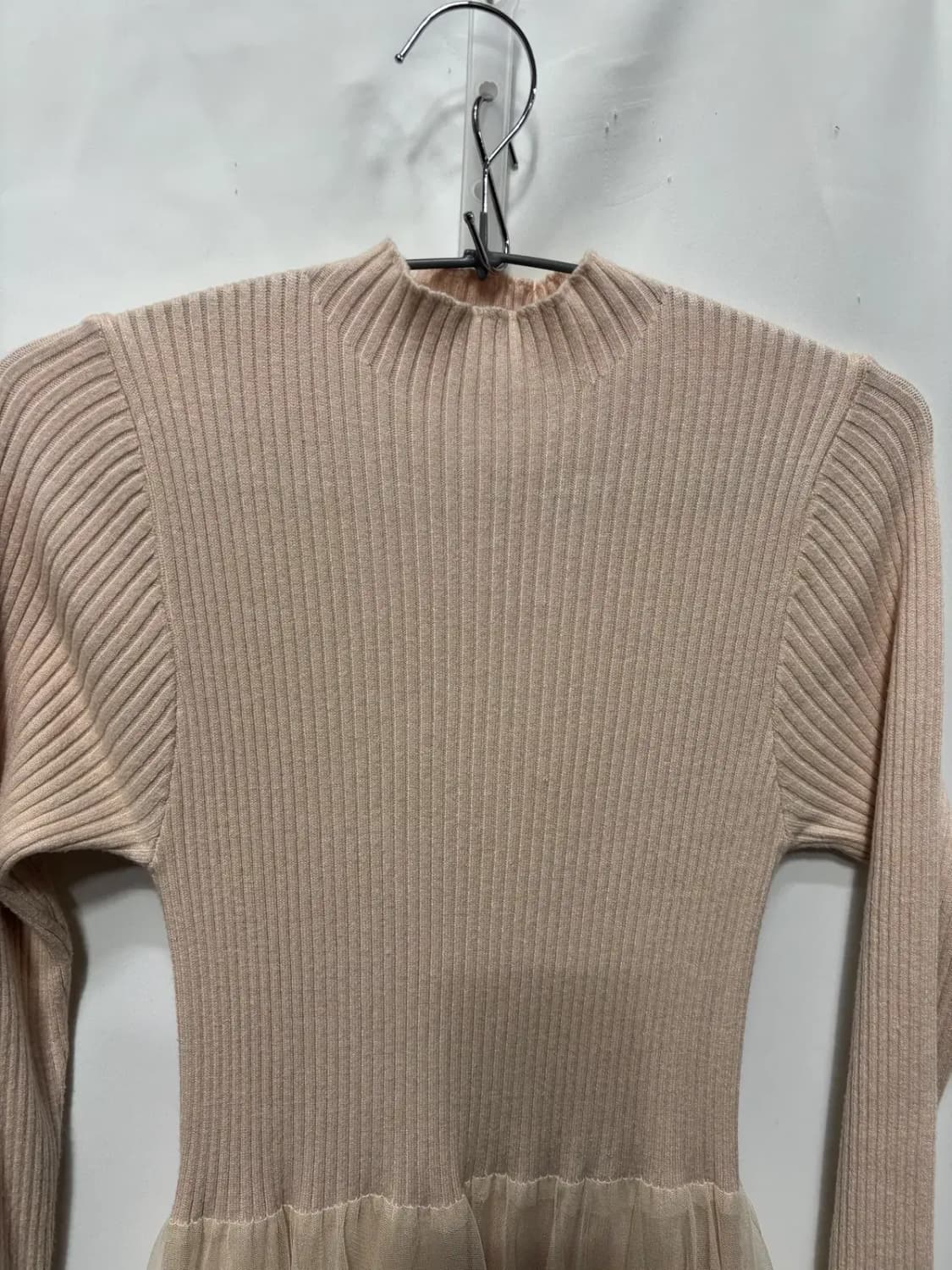 골지 니트 망사 스커트 롱 원피스 상품이미지2