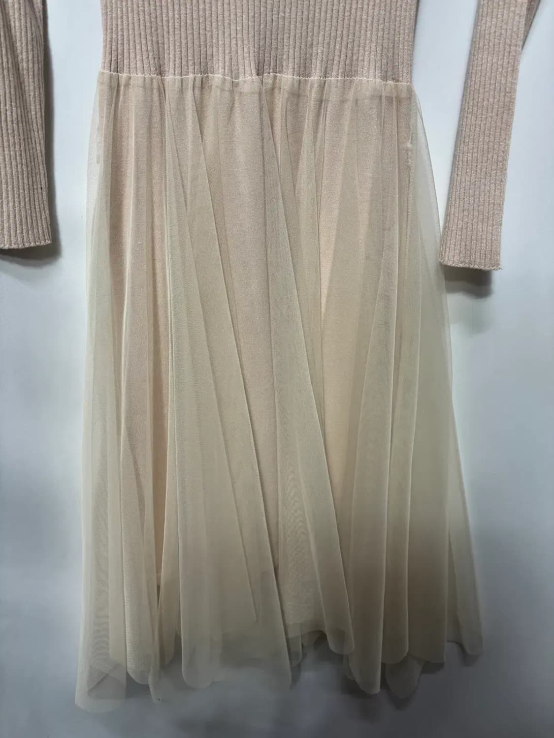 골지 니트 망사 스커트 롱 원피스 상품이미지3