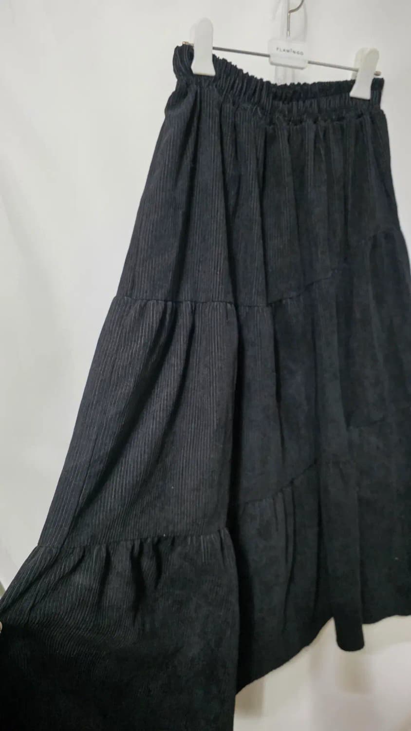블랙 골지 밴딩 캉캉 롱 스커트 편한치 코듀로이스커트 골덴치마 상품이미지1