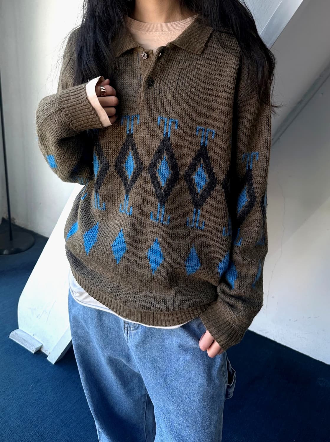 90's middle gauge loose knit polo 상품이미지7