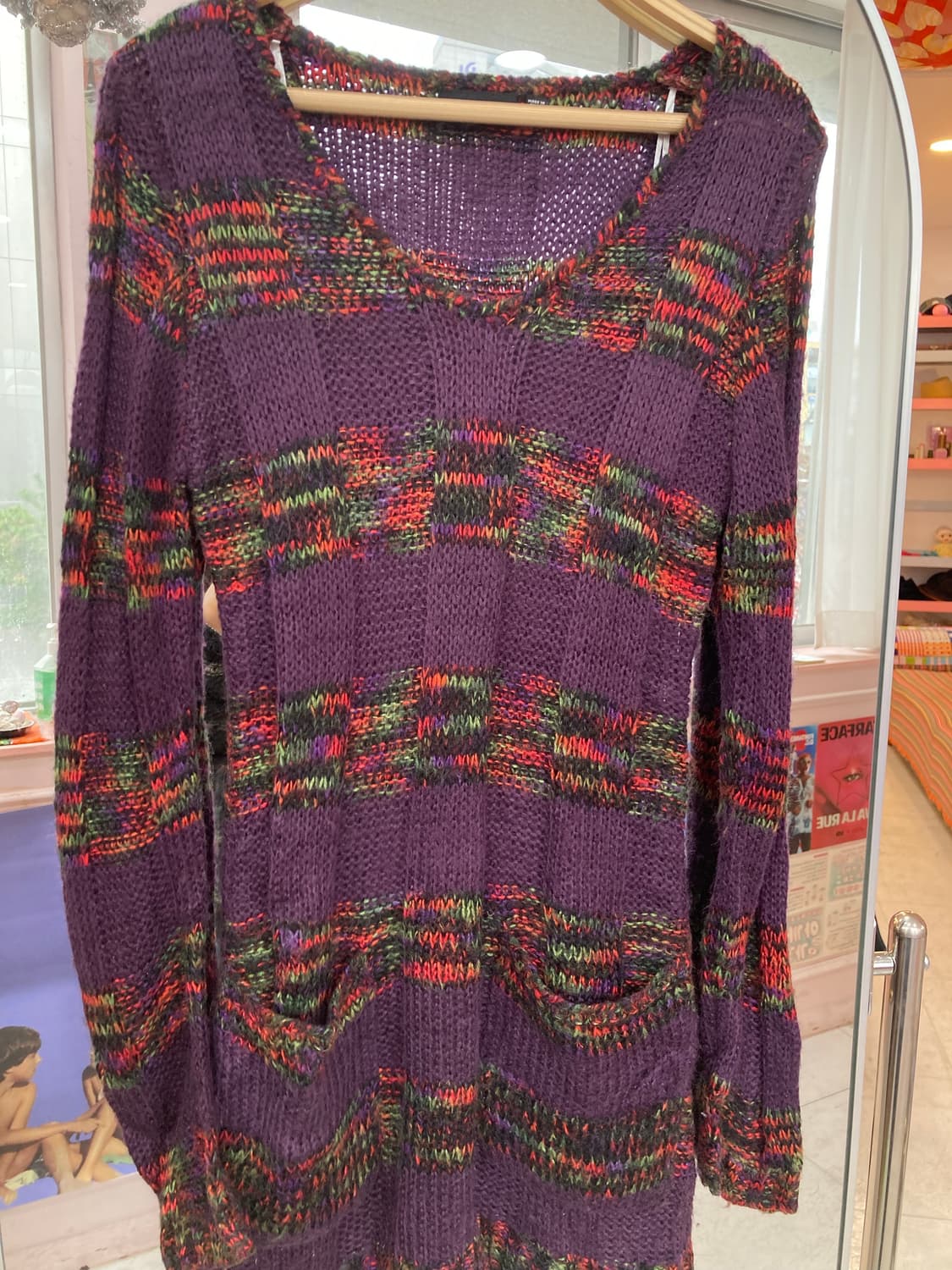 에스닉 퍼플 브이넥 롱 니트 상품이미지2