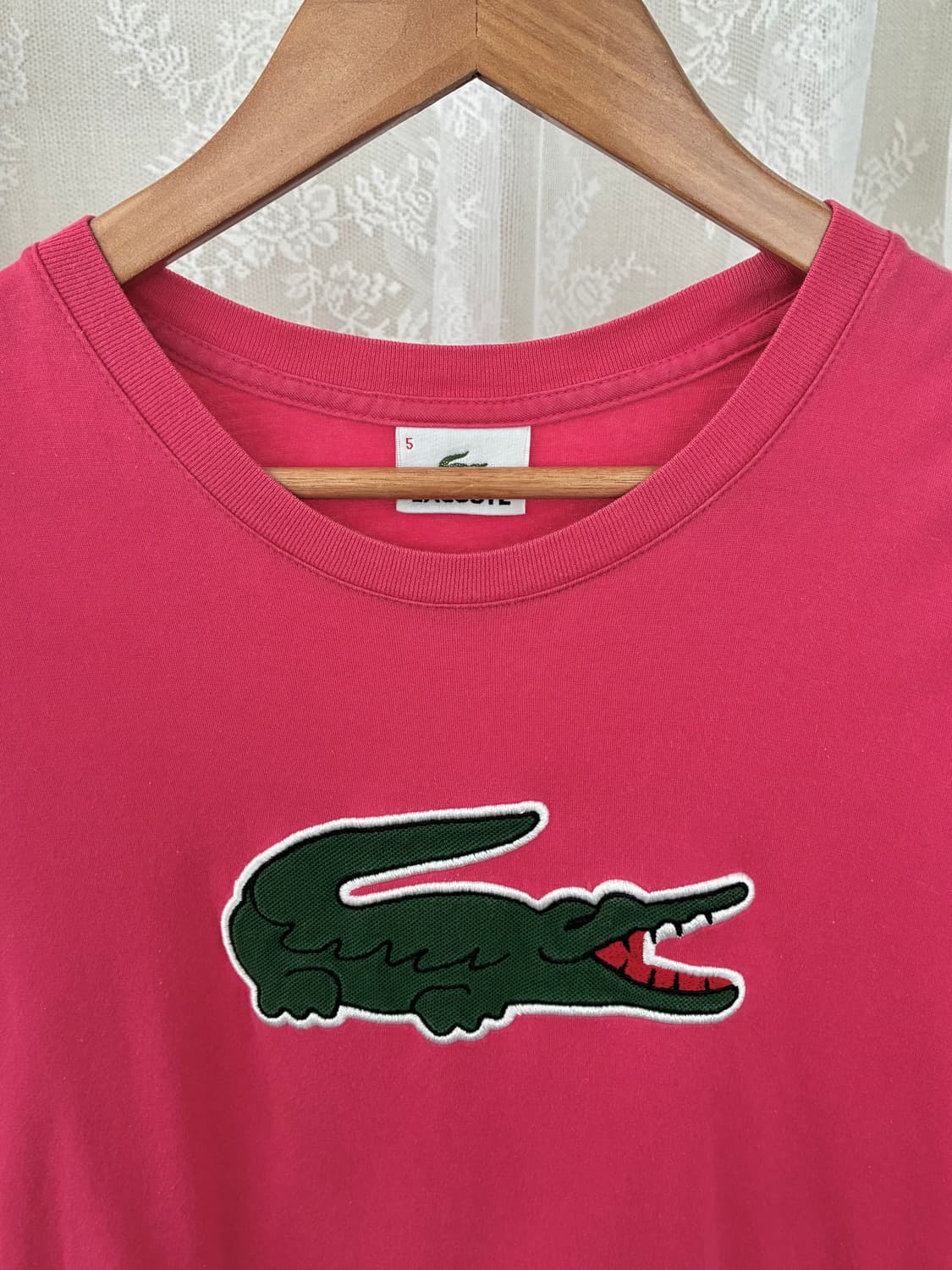 105) 라코스테 빅로고 라운드넥 반팔 티셔츠 핑크 상품이미지3