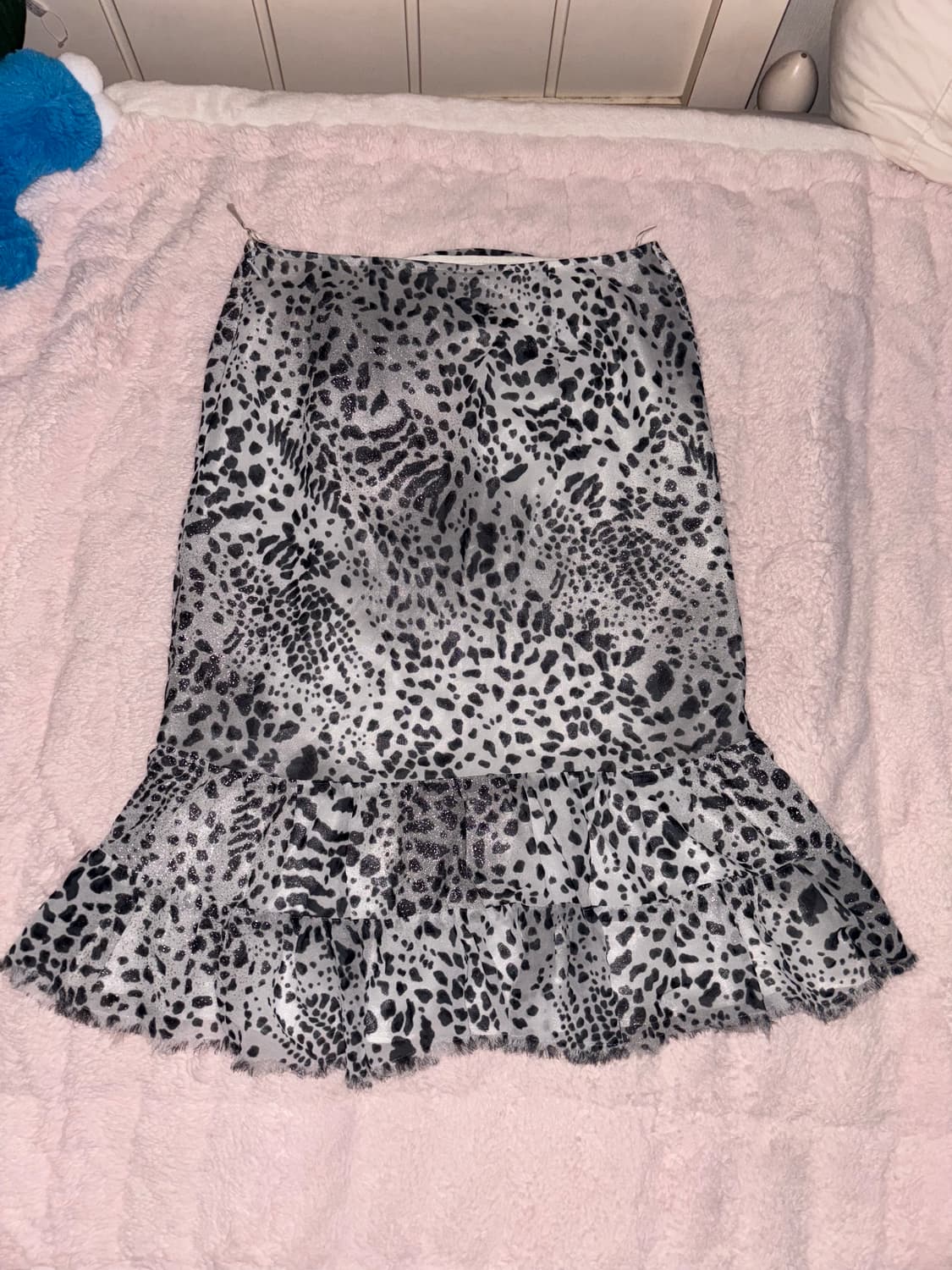 일본 빈티지 패턴 미디 스커트 셔링 지브라 레오파드 h라인 프릴 상품이미지2