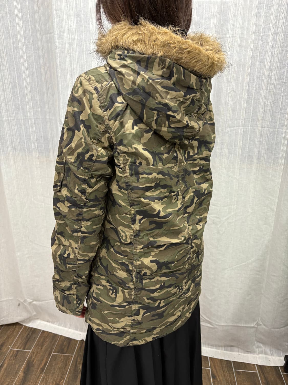 빈티지 퍼 트리밍 카모플라쥬 후드 야상 자켓 상품이미지4