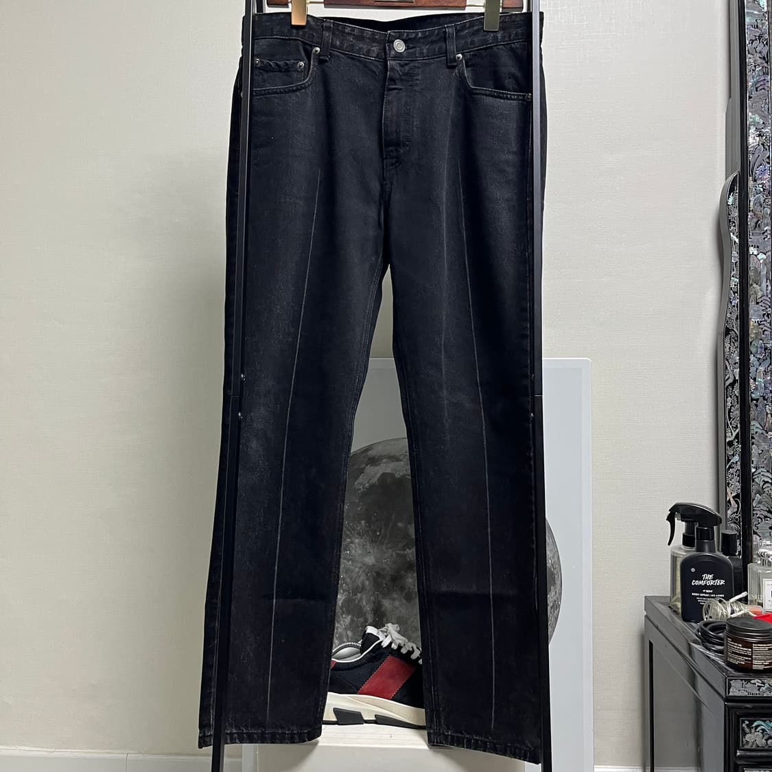 정품 48) 준지 스트라이프 디테일 흑청 데님 청바지 상품이미지1