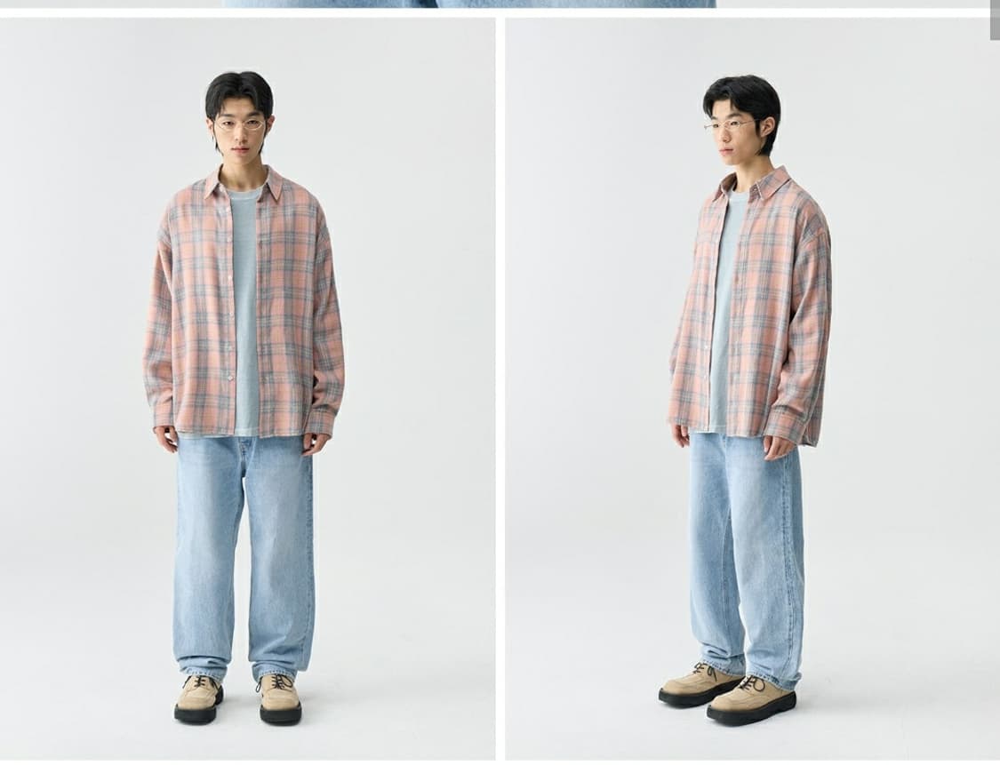 코드그라피 90S VTG THE NERD 오버핏 체크셔츠 라이트 핑크 상품이미지2