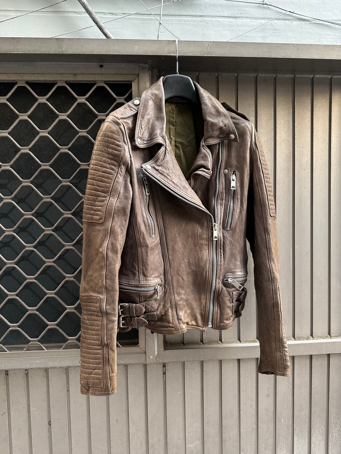 Vintage ash lambskin leather biker jacke 상품이미지1