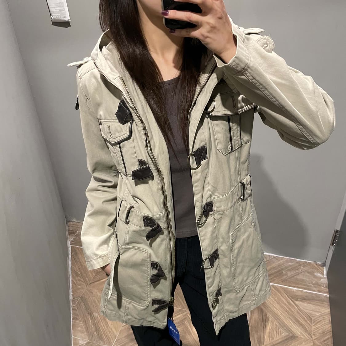 JPN VINTAGE 밀리터리 후드자켓 멀티포켓 숄더 견장 디테일 베이지 상품이미지9