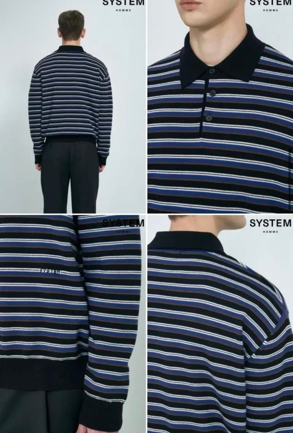 시스템옴므 울 스트라이프 칼라 니트 탑 다크 네이비 XL 상품이미지5