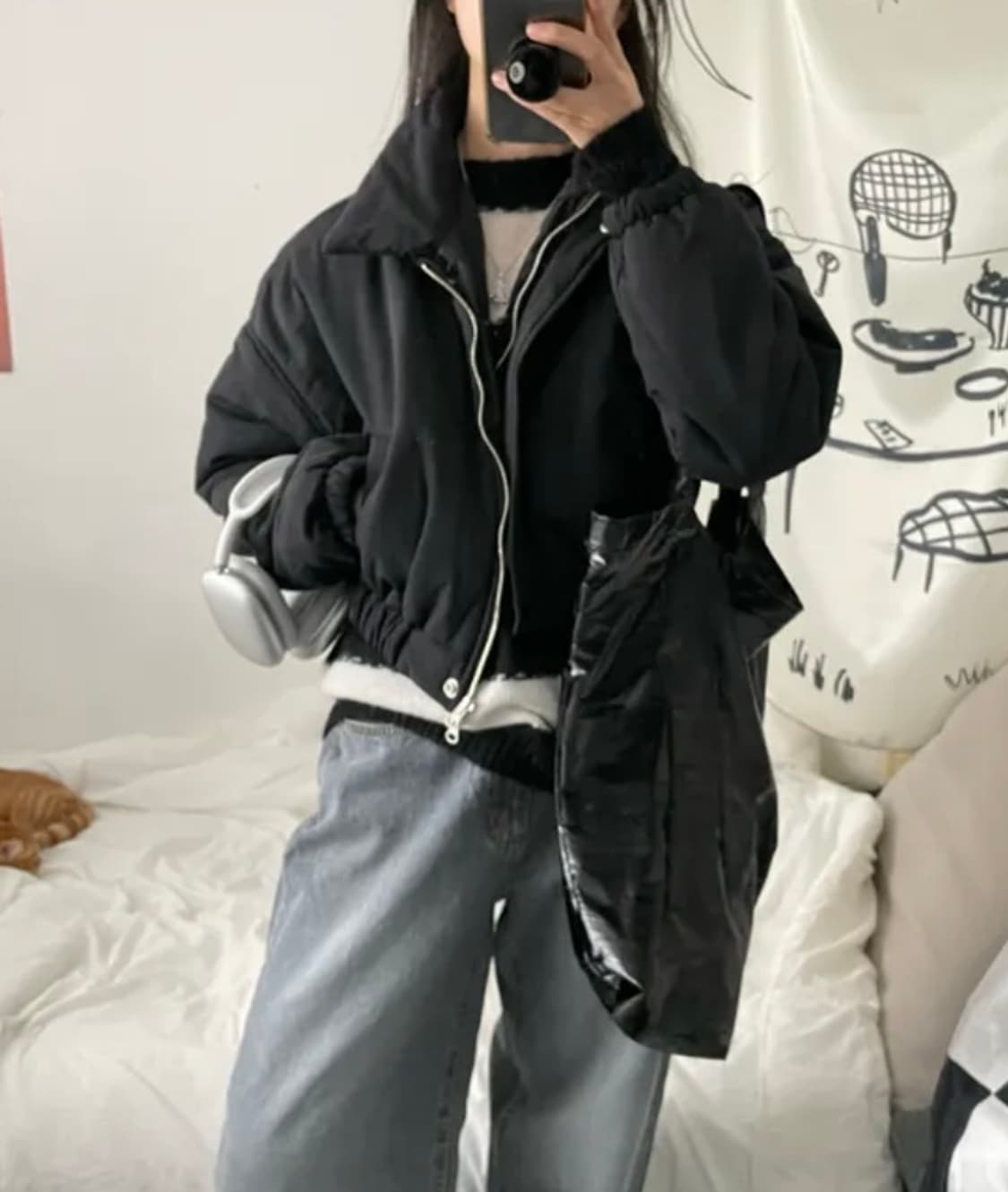 오피엠(OPM) two-way crop padding_블랙 상품이미지4