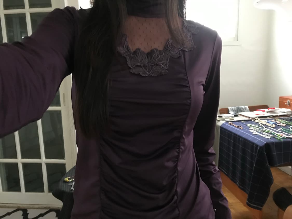 vintage purple lace shirring top 상품이미지1