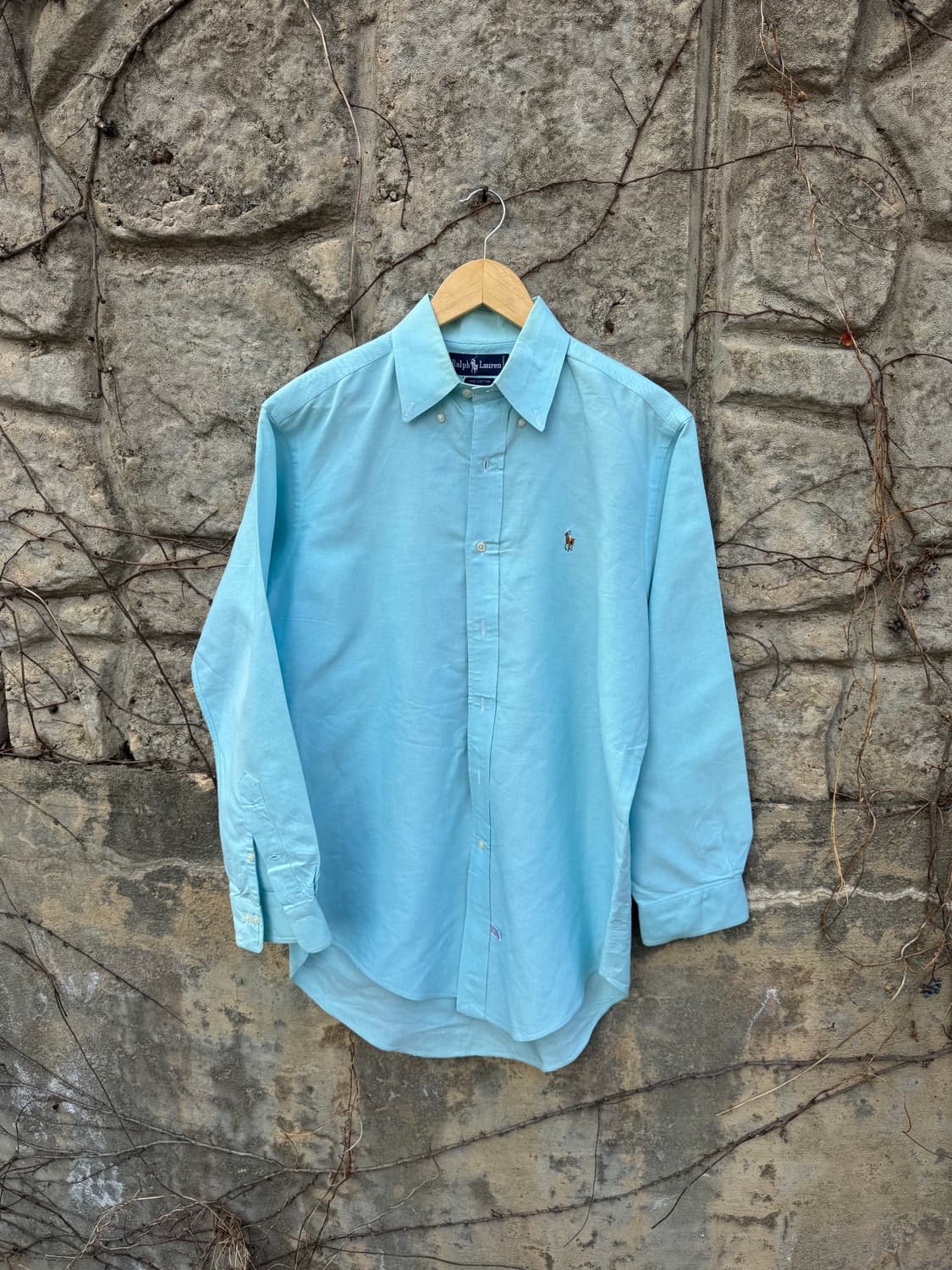 80~90s 폴로 랄프로렌 빈티지 빳빳한 코튼 셔츠 하늘색 105 상품이미지1