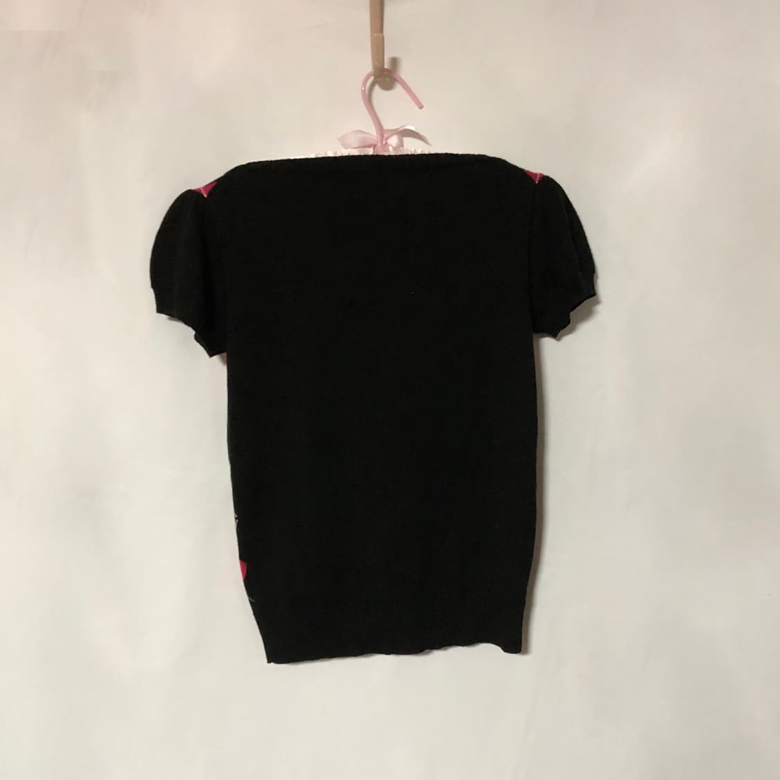 리본 로걀 아가일 니트 탑 블랙 상품이미지9