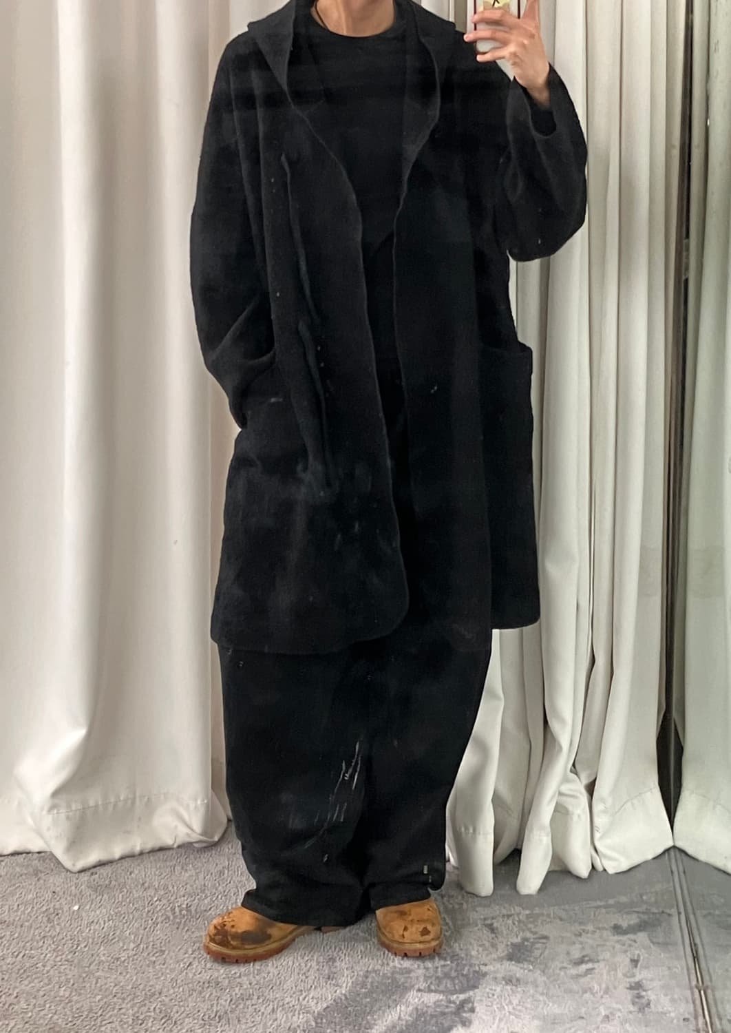 JPN VTG 블랙 울 후드 코트 M 상품이미지7