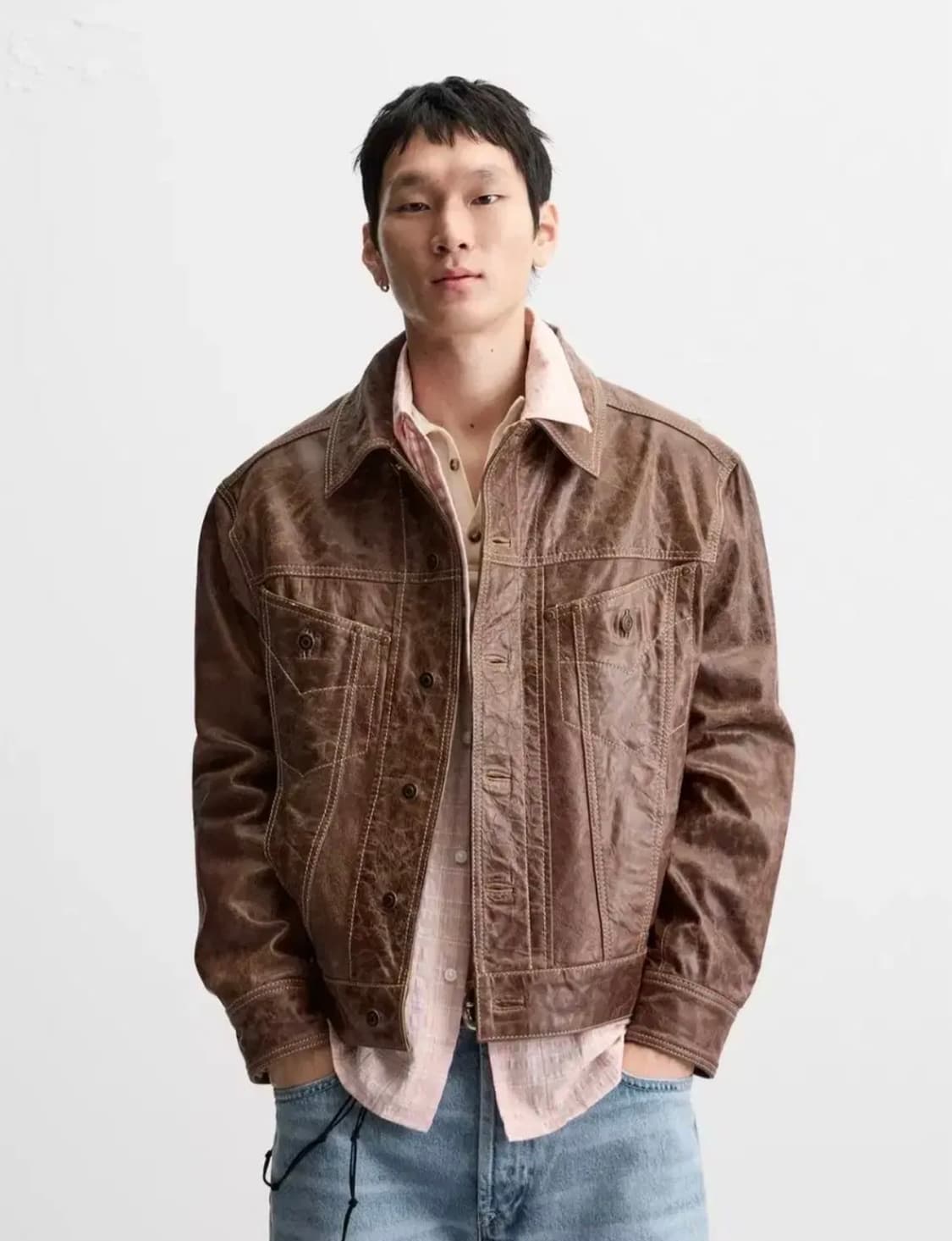 자라 워싱 레더 자켓 S 판매 상품이미지2