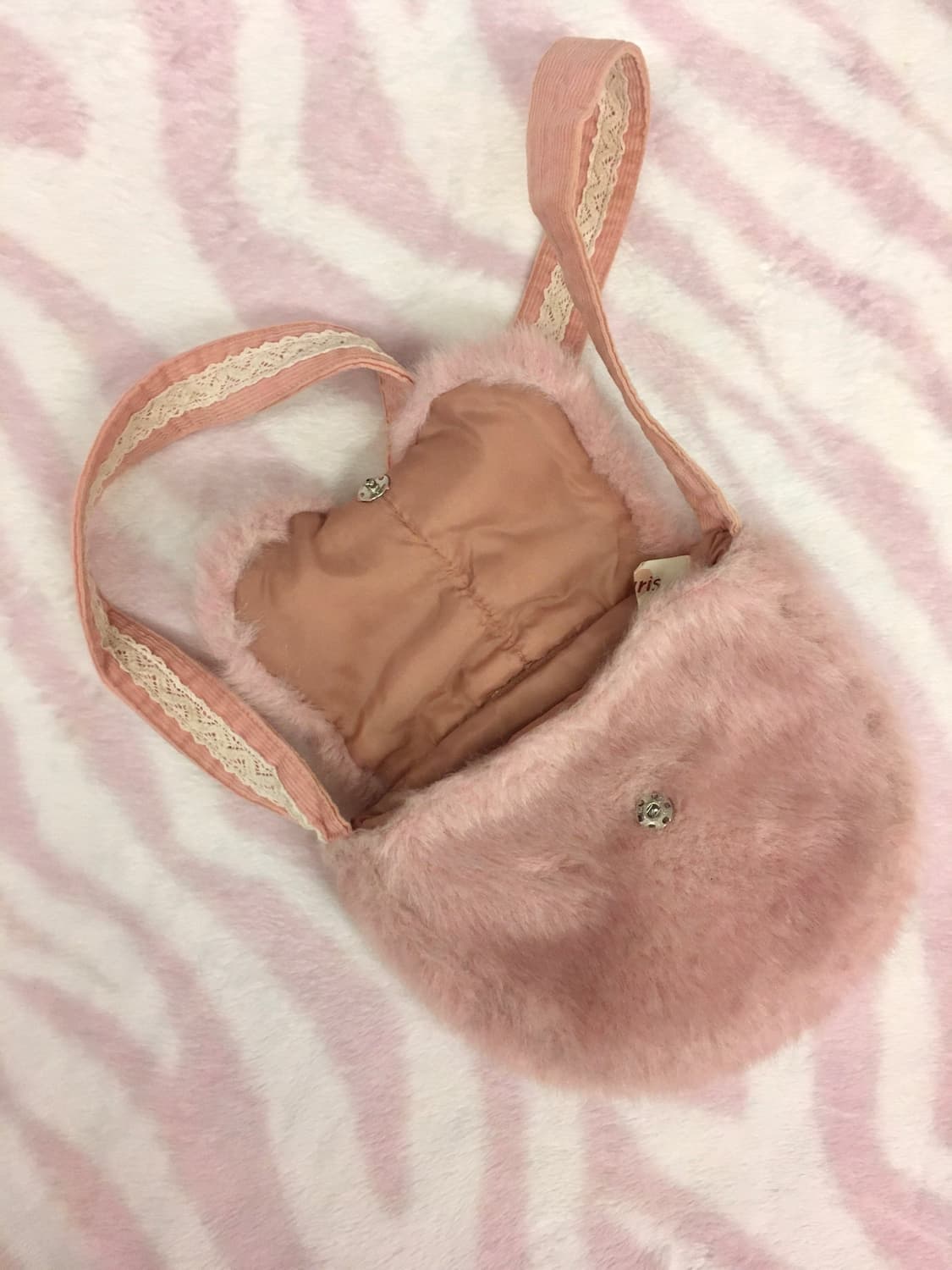 모리걸 리본 퍼 크로스백 가방 핑크 갸루 상품이미지3