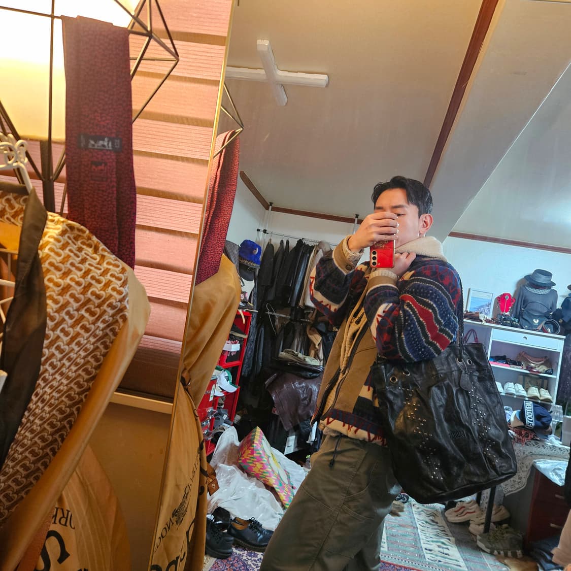 DALIFEAT 스터드 가죽 센터로고 보헤미안 토트백 상품이미지2