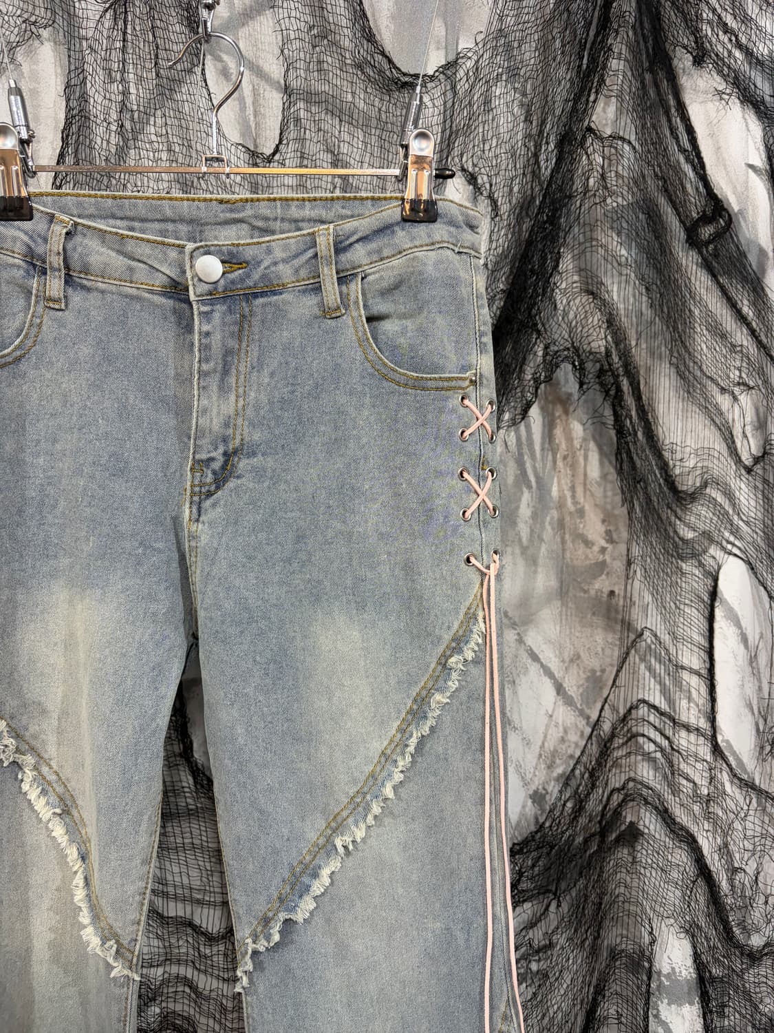 Y2K eyelet boots cut denim pants 상품이미지4