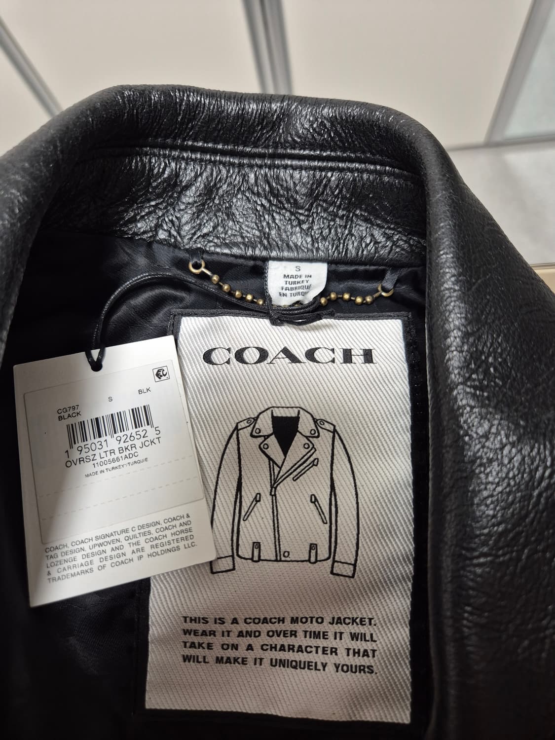 코치 오버사이즈 레더 바이커 자켓 S 상품이미지3