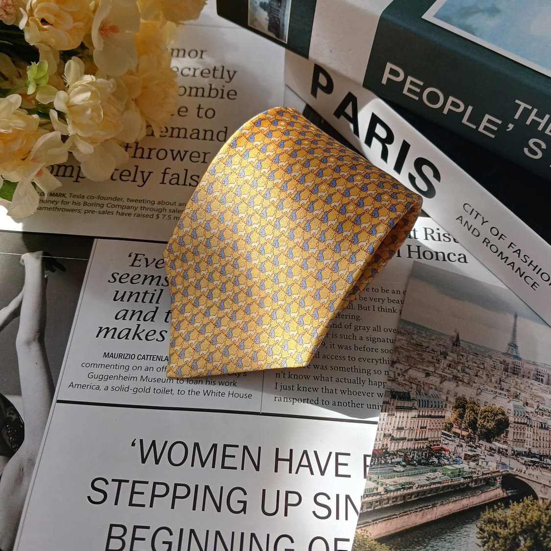 밀라 숀 실크 옐로우 토끼 패턴 넥타이 8.2cm S~A+등급 E803 상품이미지4