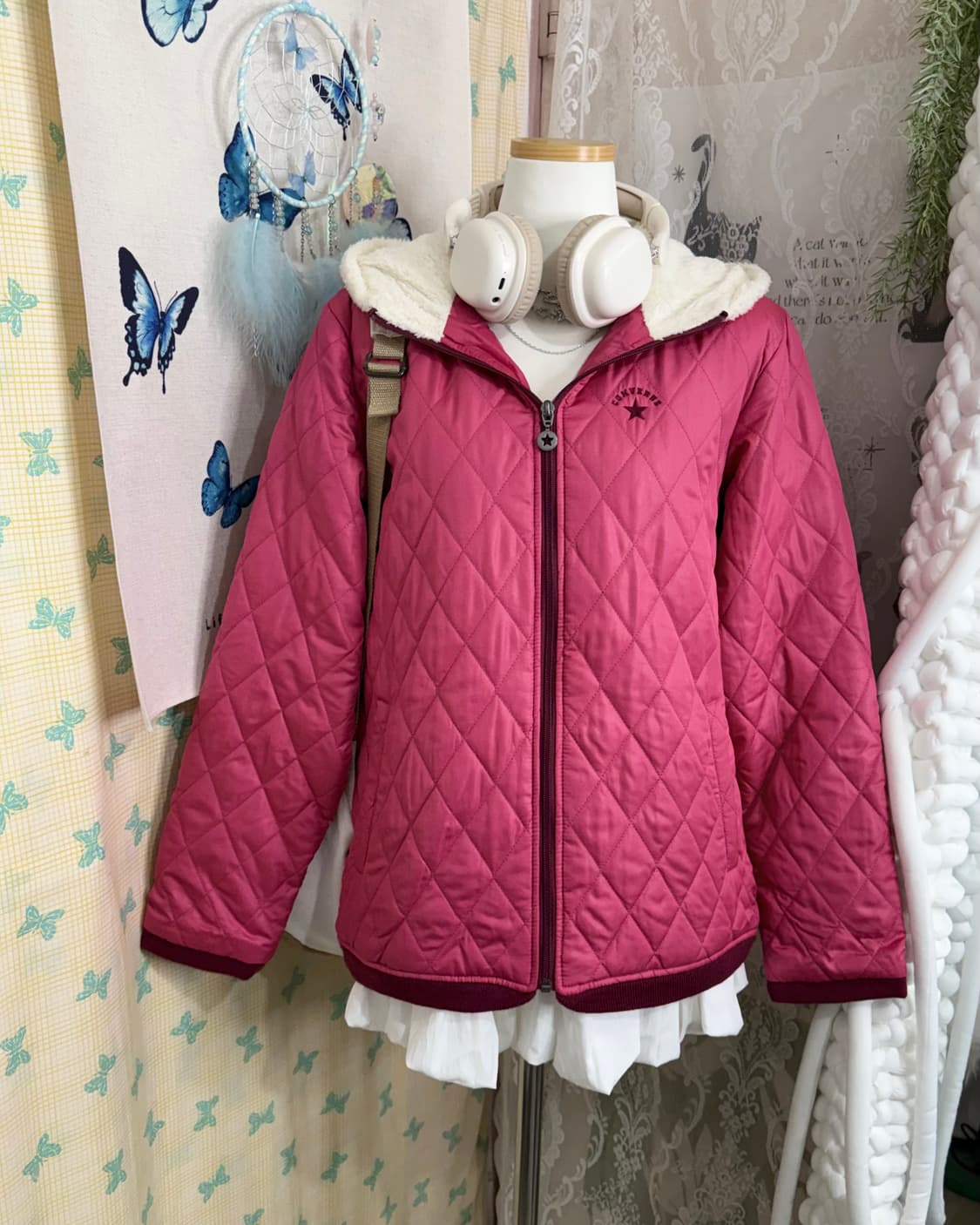 컨버스 핑크 퀼팅 후드 점퍼 상품이미지2