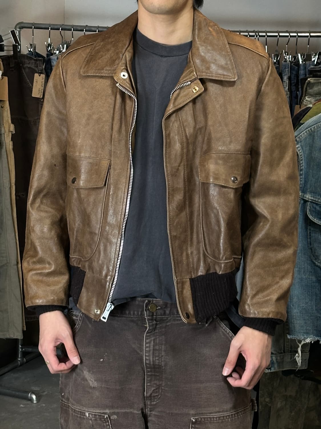 80's 시어스 레더 봄버 자켓 빈티지 A2 레더 자켓 상품이미지3