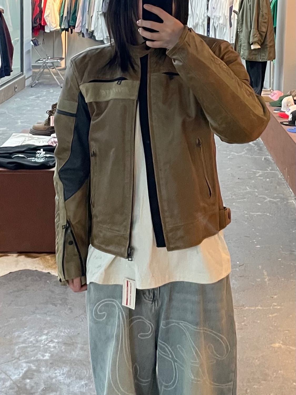 다이네즈 브라운 레더 바이커 자켓 H1725 상품이미지1