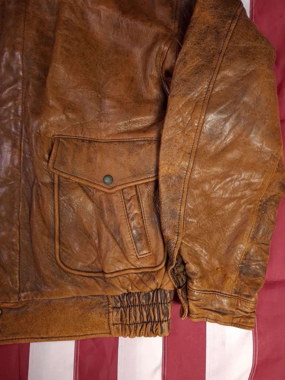 80's 일본판 빅사이즈 밀리터리 리얼레더 봄버자켓 상품이미지5