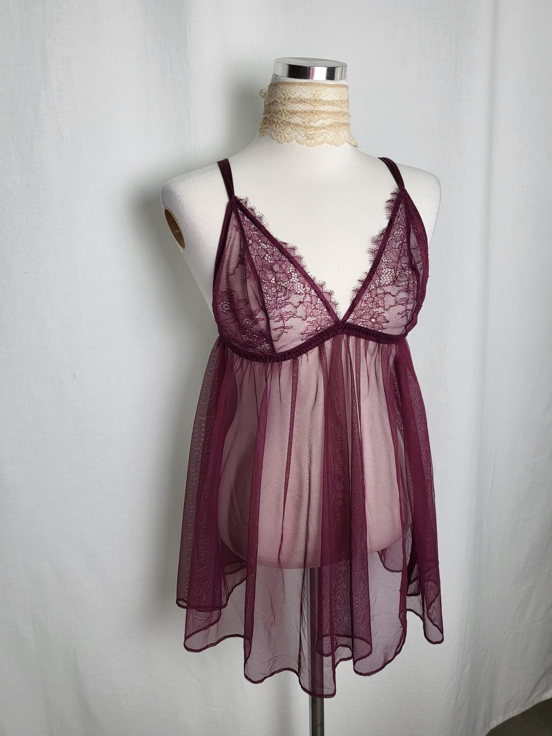 빈티지 버건디 시스루 슬립 원피스 상품이미지2