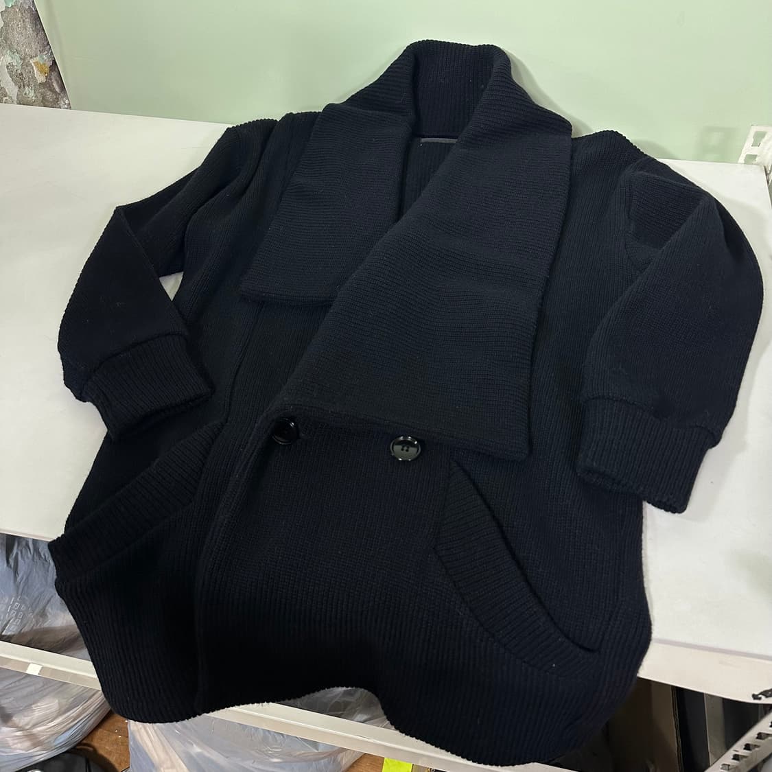 M ZUCCA 주카 다크네이비 루즈핏 rectangle카라 울 가디건 상품이미지1