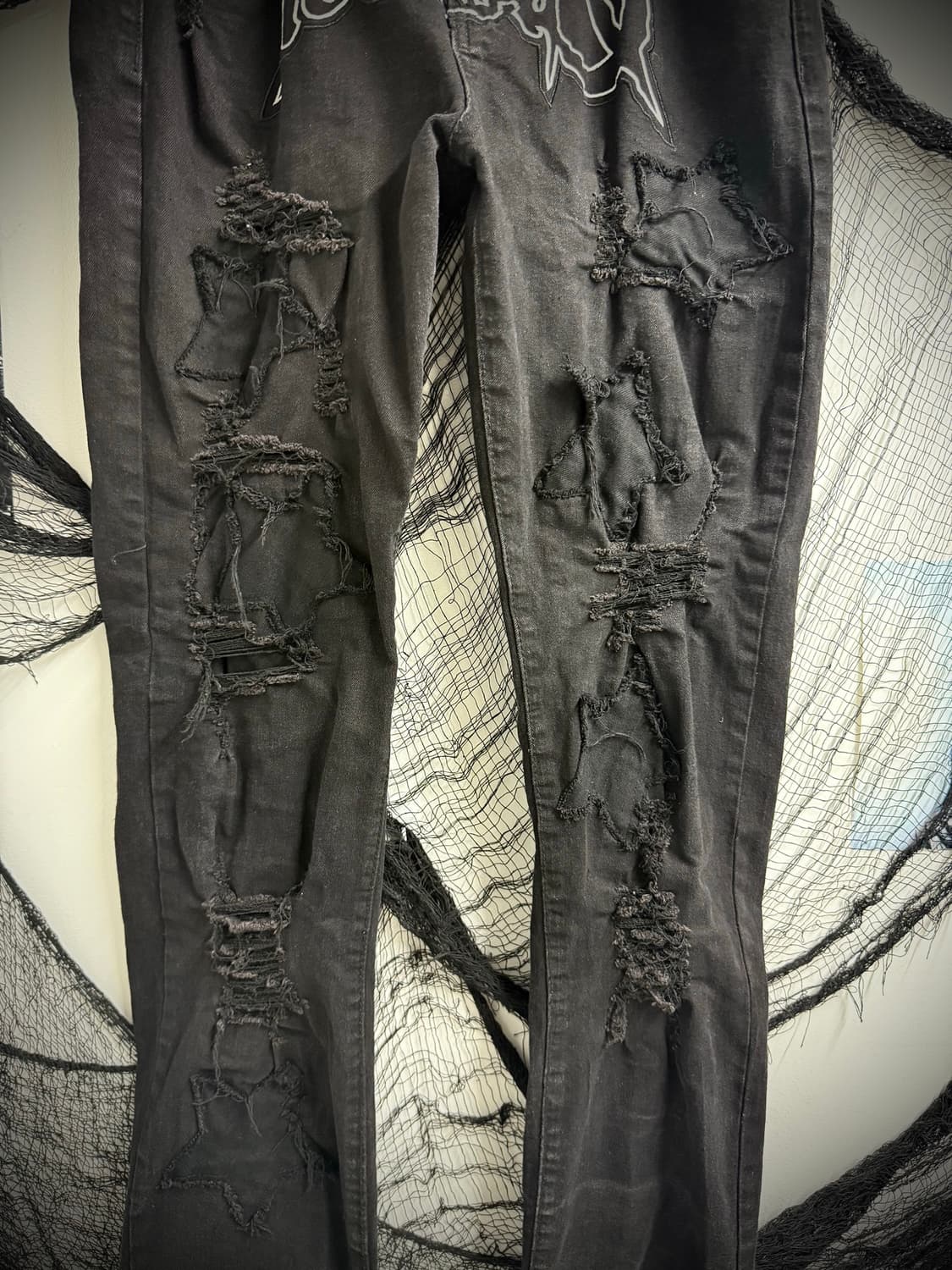 Punk embriodery damaged pants 상품이미지3