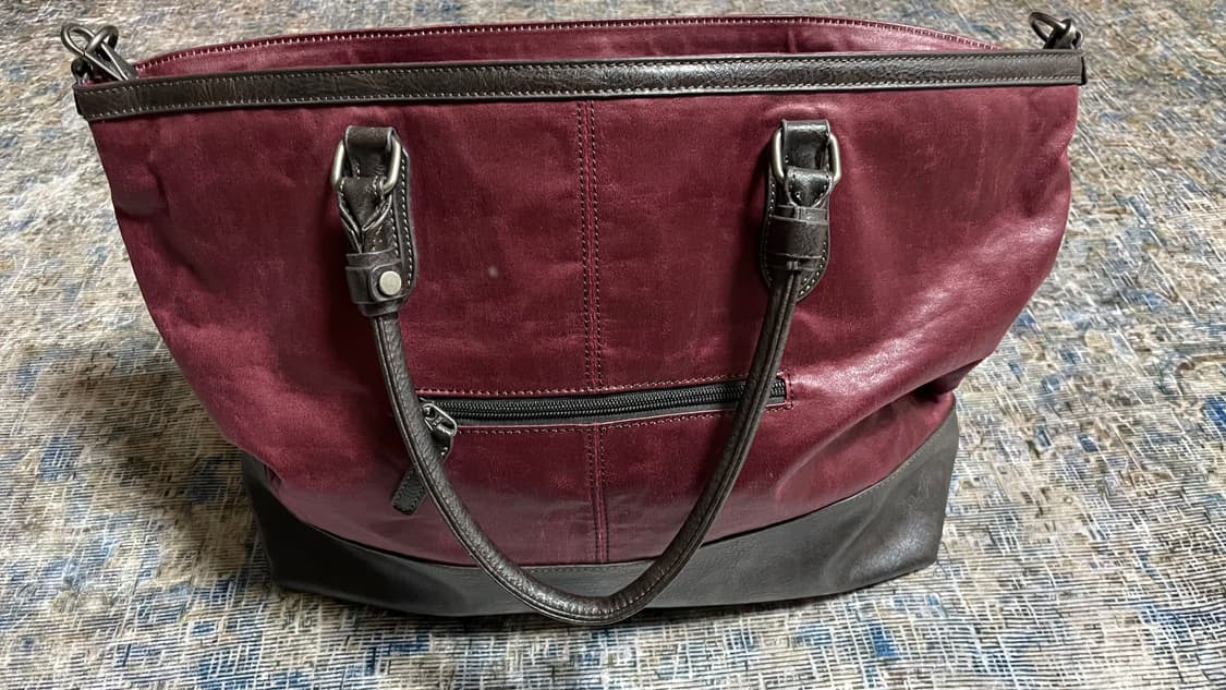 JPN 00s 일본 빈티지 Art Berg Y2K 도쿄 투톤 레더 토트백 상품이미지4